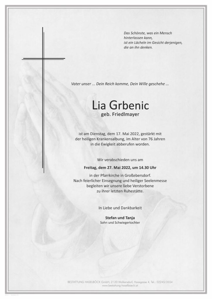 Grbenic_Ludmilla_Großebersdorf_Parte_Bestattung_Haselböck