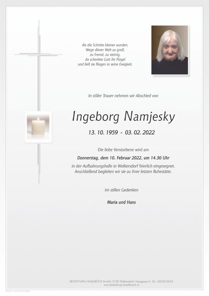 Namjesky_Ingeborg_Wolkersdorf_Parte_Bestattung_Haselböck
