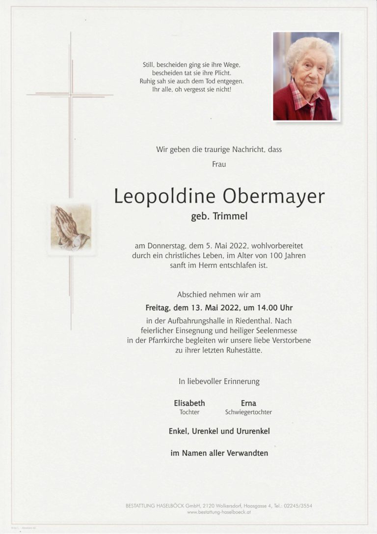 Obermayer_Leopoldine_Riedenthal_Parte_Bestattung_Haselböck