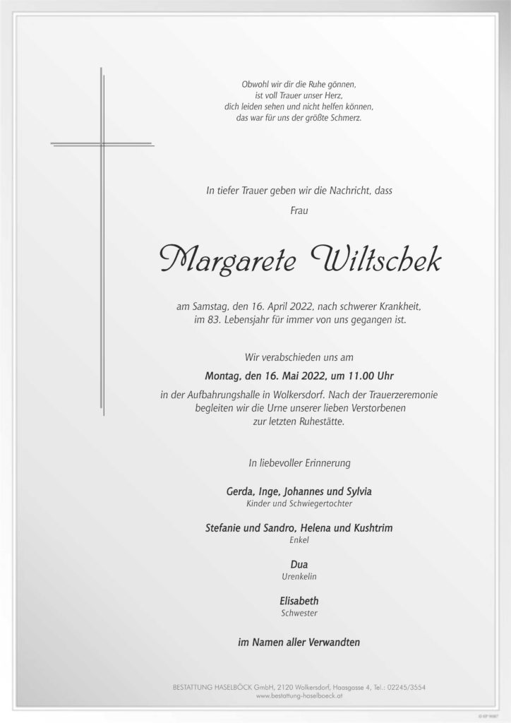 Wiltschek_Margarete_Parte_Bestattung_Haselböck