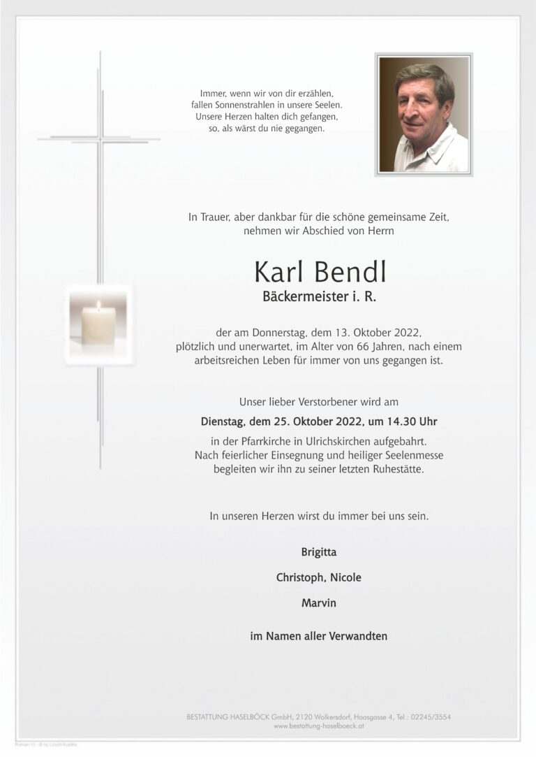Bendl_Karl_Ulrichskirchen_Parte_Bestattung_Haselböck