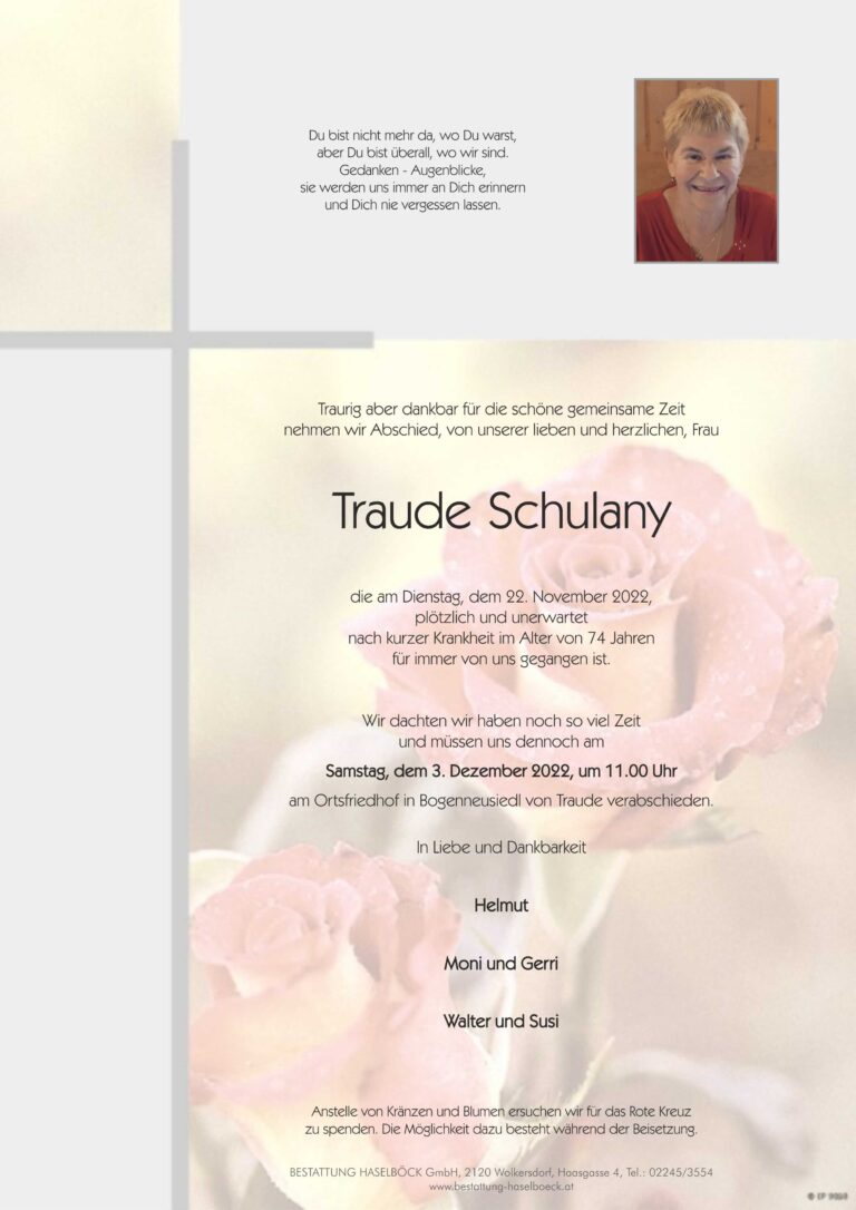 Schulany_Gertraude_Parte_Bogenneusiedl_Bestattung_Haselböck