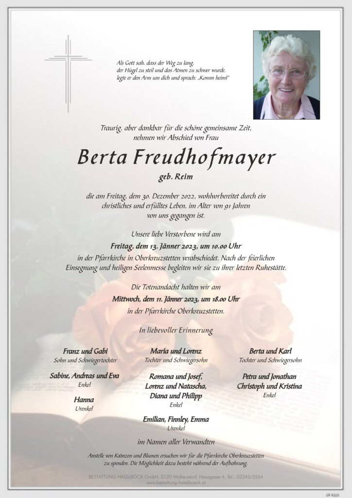Freudhofmayer_Bertha_Bestattung_Haselböck_Oberkreuzstetten