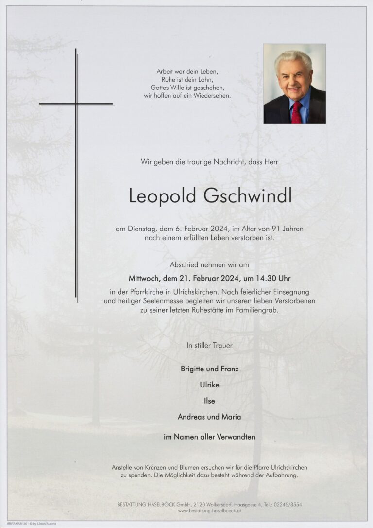 Gschwindl_Leopold_Ulrichskirchen_Parte_Bestattung_Haselböck
