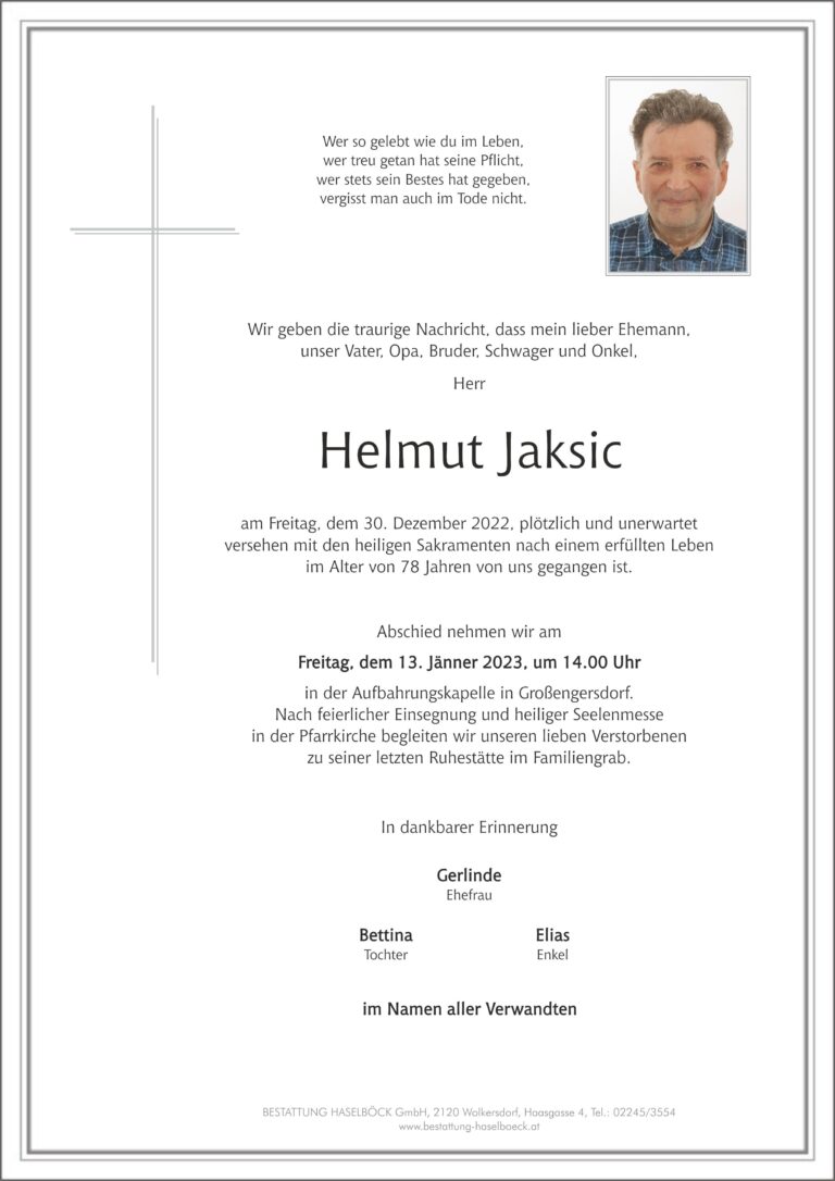 Jaksic_Helmut_Großengersdorf_Parte_Bestattung_Haselböck