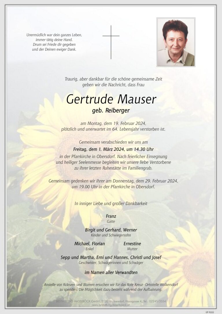 Mauser_Gertrude_Obersdorf_Parte_Bestattung_Haselböck