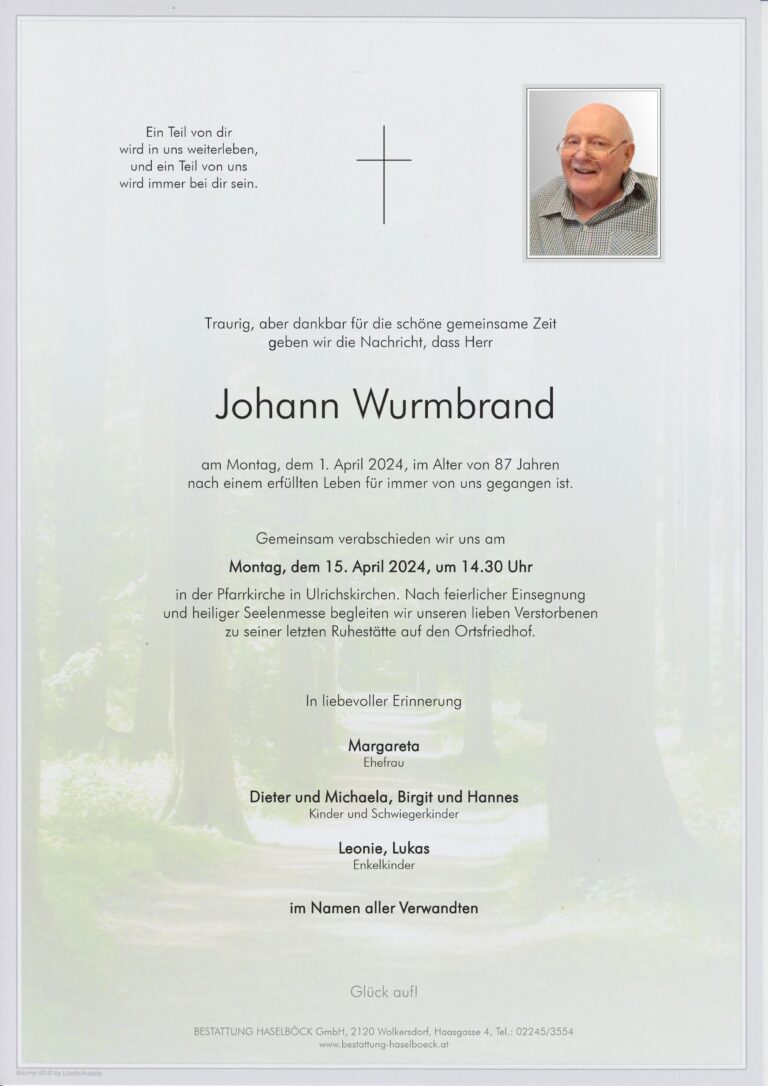 Wurmbrand_Johann_Ulrichskirchen_Parte_Bestattung_Haselböck