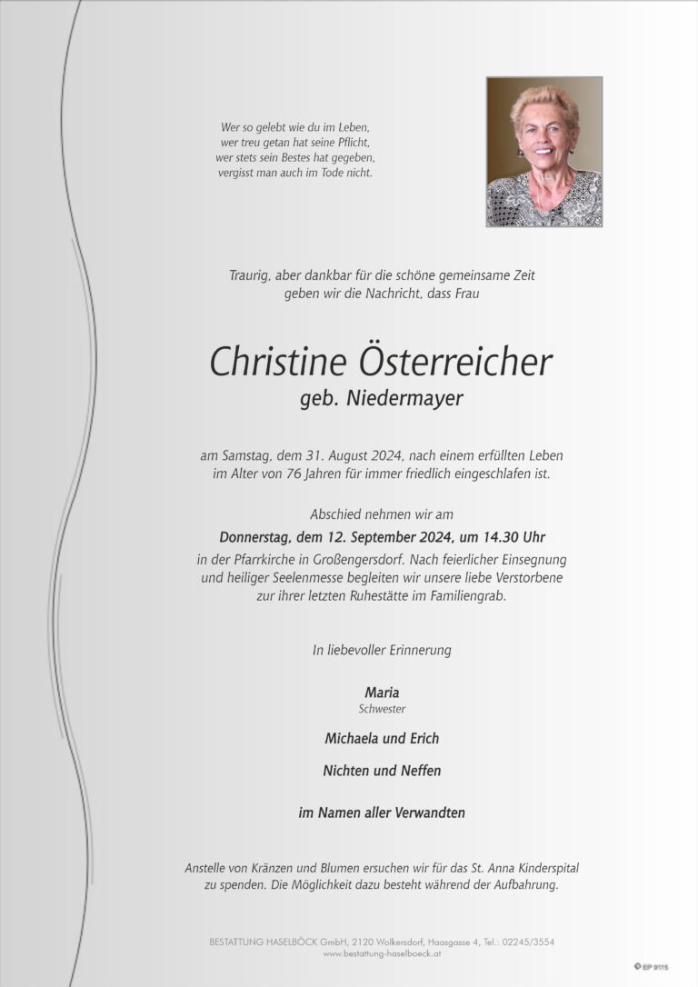 Österreicher_Christine_Großengersdorf_Parte_Bestattung_Haselböck