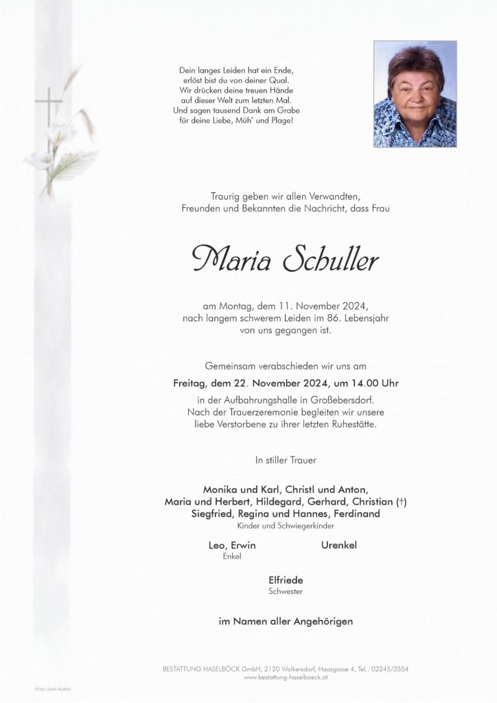 Schuller_Maria_Großebersdorf_Parte_Bestattung_Haselböck