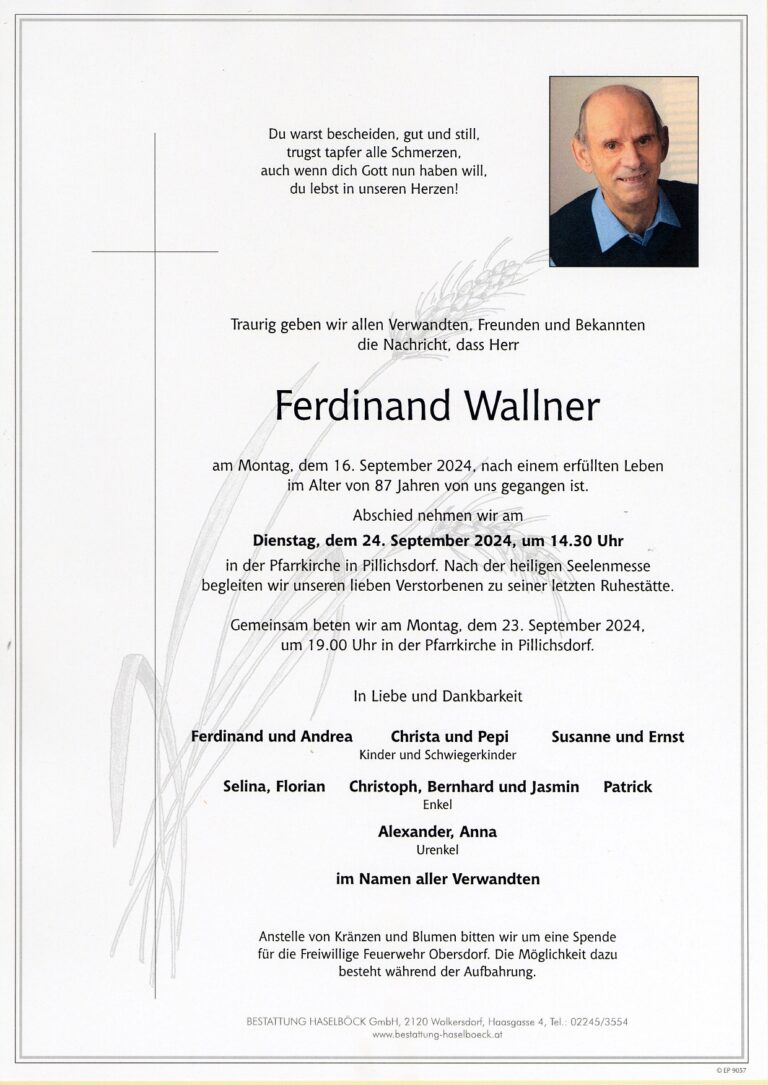 Wallner_Ferdinand_Parte_Pillichsdorf_Bestattung_Haselböck
