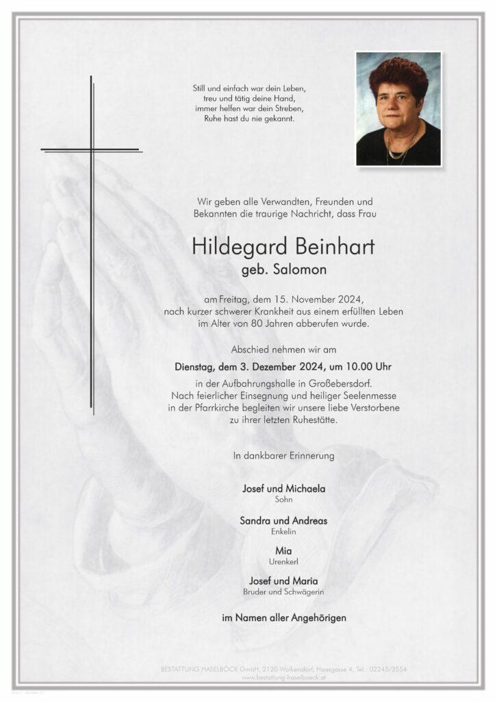 Beinhart_Hildegarde_Großebersdorf_Parte_Bestattung _Haselböck