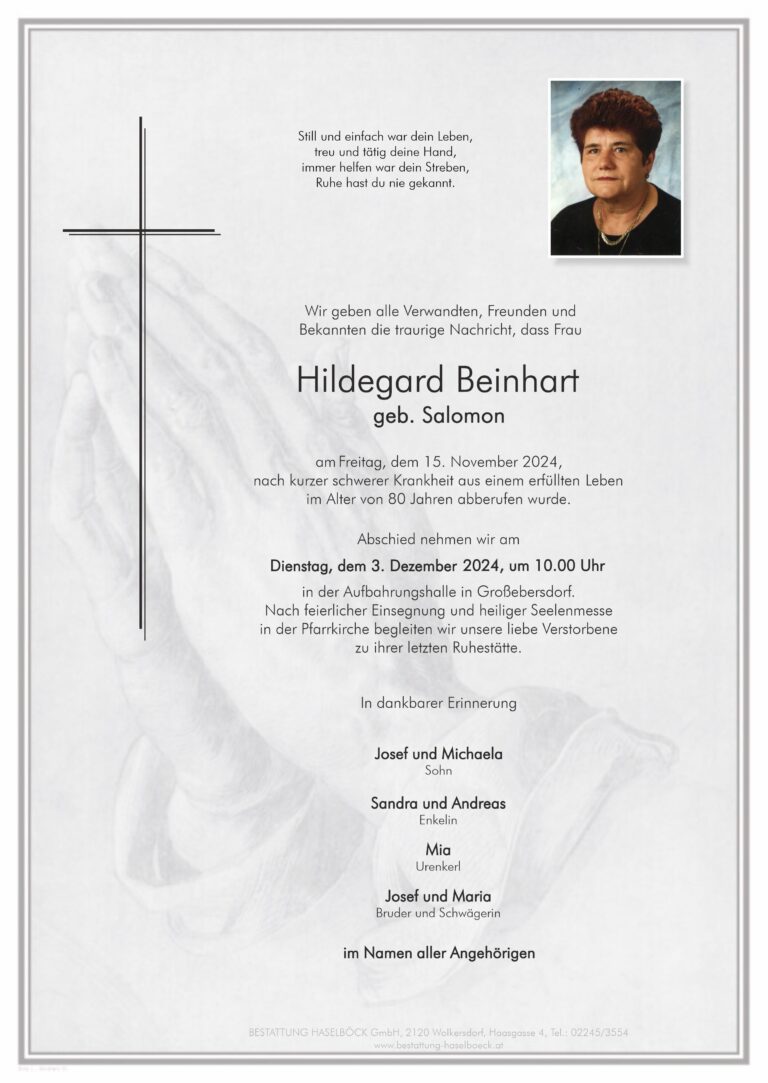 Beinhart_Hildegarde_Großebersdorf_Parte_Bestattung _Haselböck