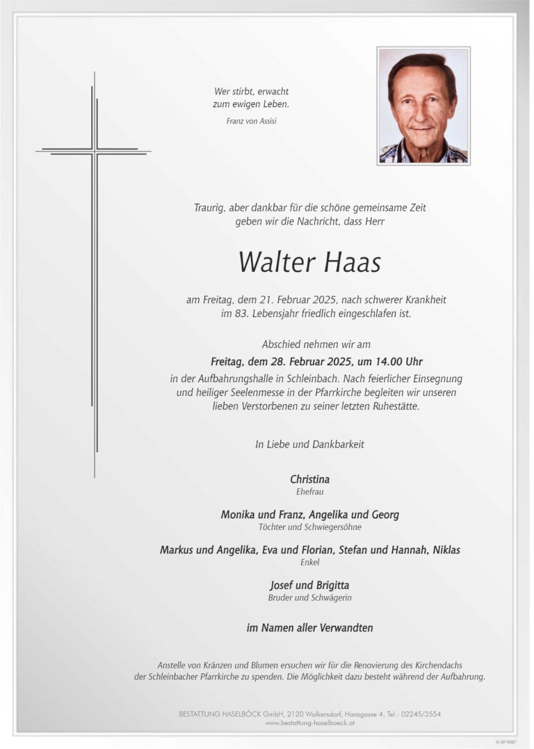 Haas_Walter_Schleinbach_Parte_Bestattung_Haselböck