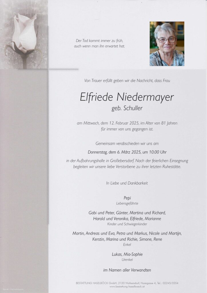 Niedermayer_Elfriede_Großebersdorf_Parte_Bestattung_Haselböck