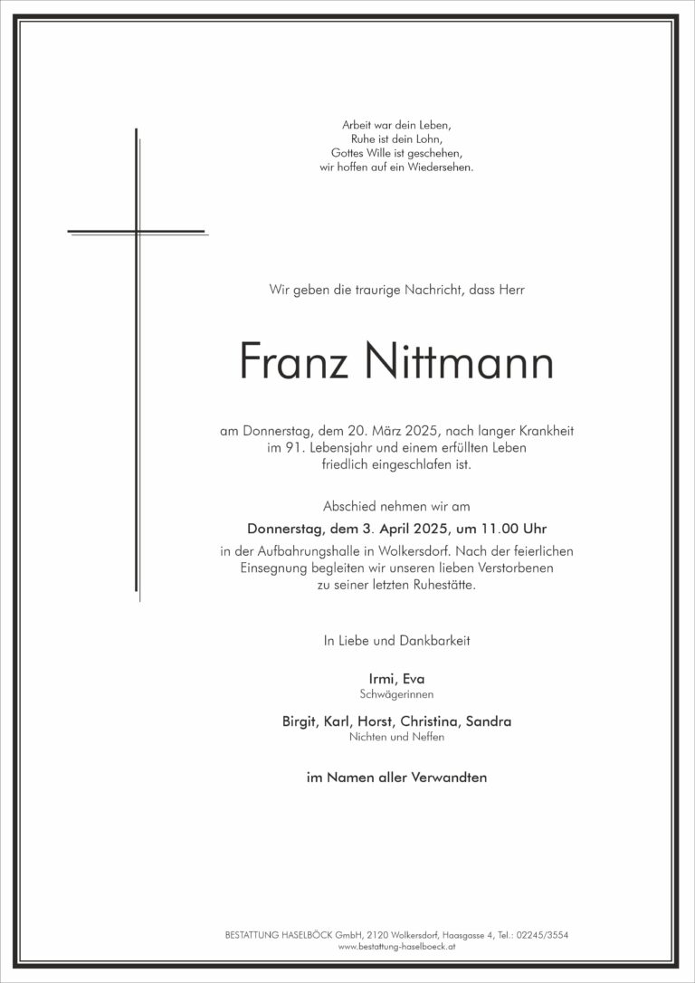Nittmann_Franz_Wolkersdorf_Parte_Bestattung_Haselböck
