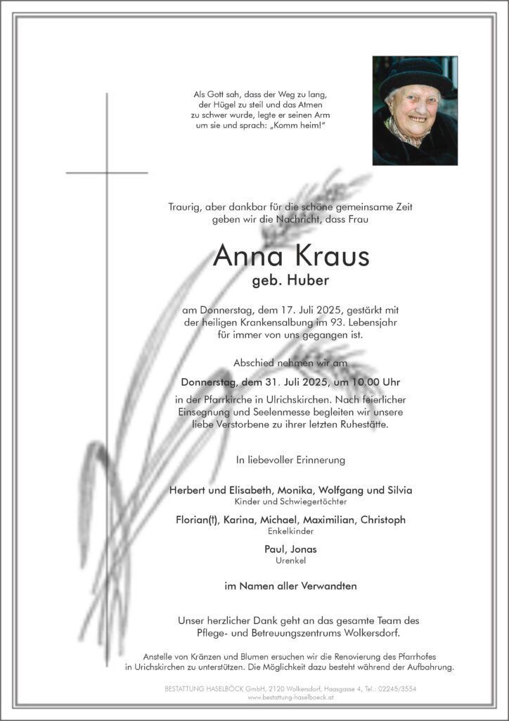 Kraus_Anna_Parte_Ulrichskirchen_Bestattung_Haselböck