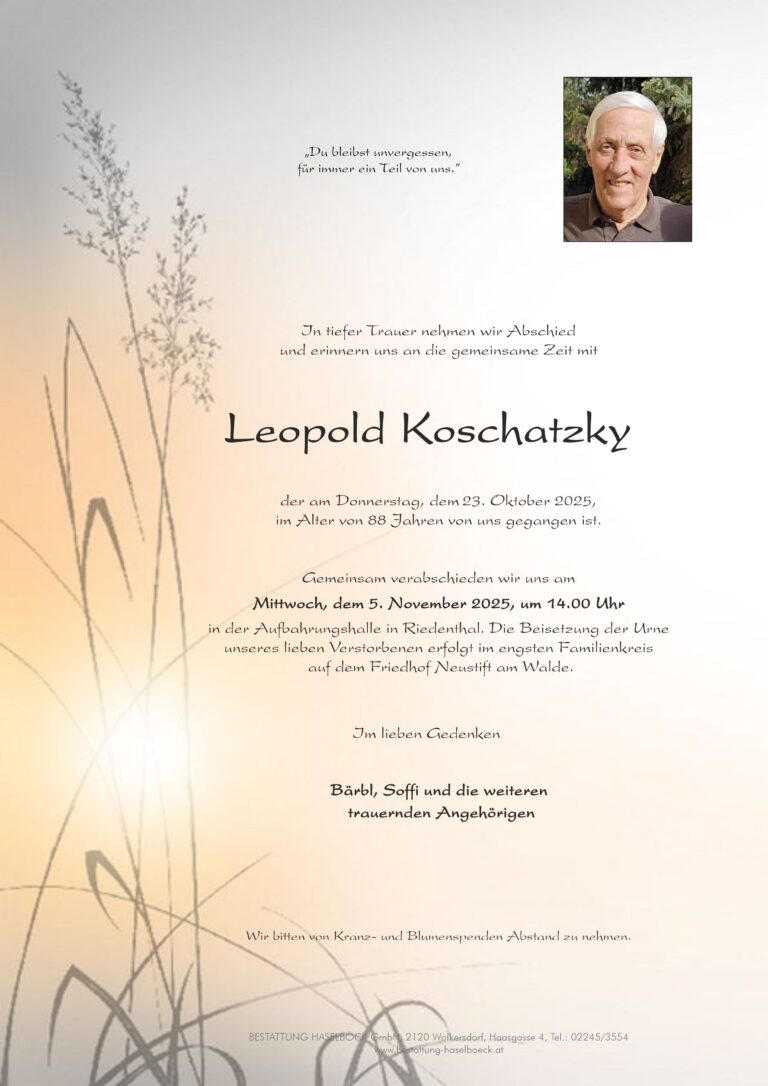 Koschatzky_Leopold_Riedenthal_Parte_Bestattung_Haselböck