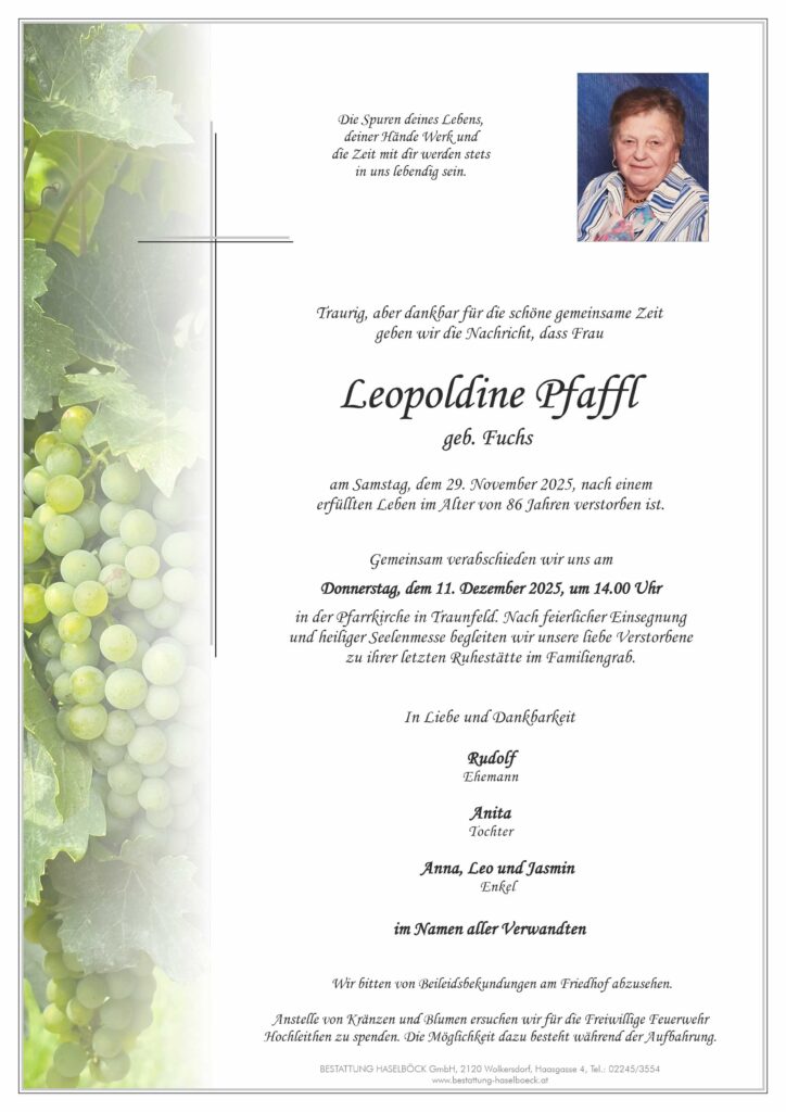 Pfaffl_Leopoldine_Traunfeld_Parte_Bestattung_Haselböck