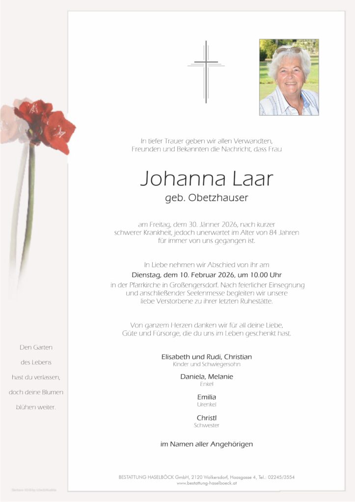 Laar_Johanna_Großengersdorf_Parte_Bestattung_Haselböck