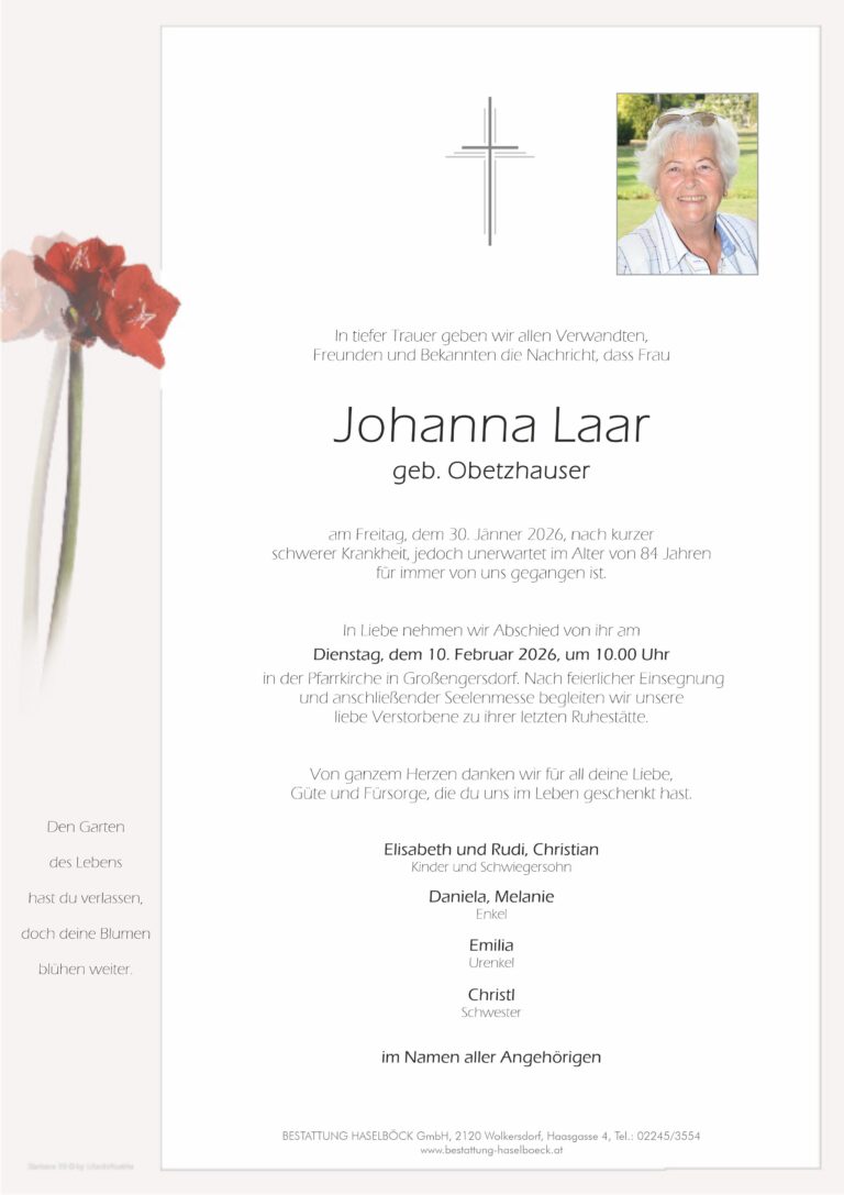 Laar_Johanna_Großengersdorf_Parte_Bestattung_Haselböck