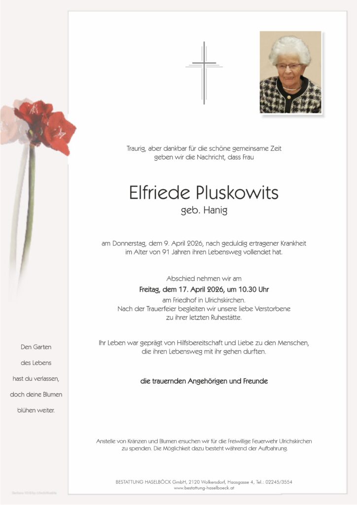 Pluskowits_Elfriede_Parte_Ulrichskirchen_Bestattung_Haselböck