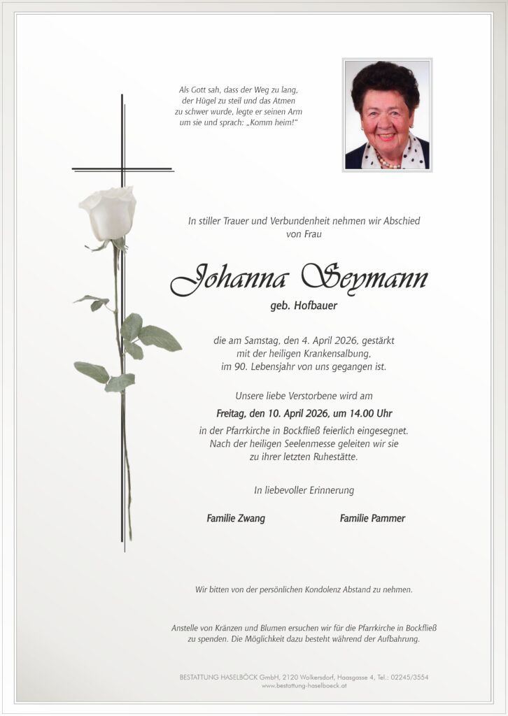 Todesanzeige Frau Johanna Seymann