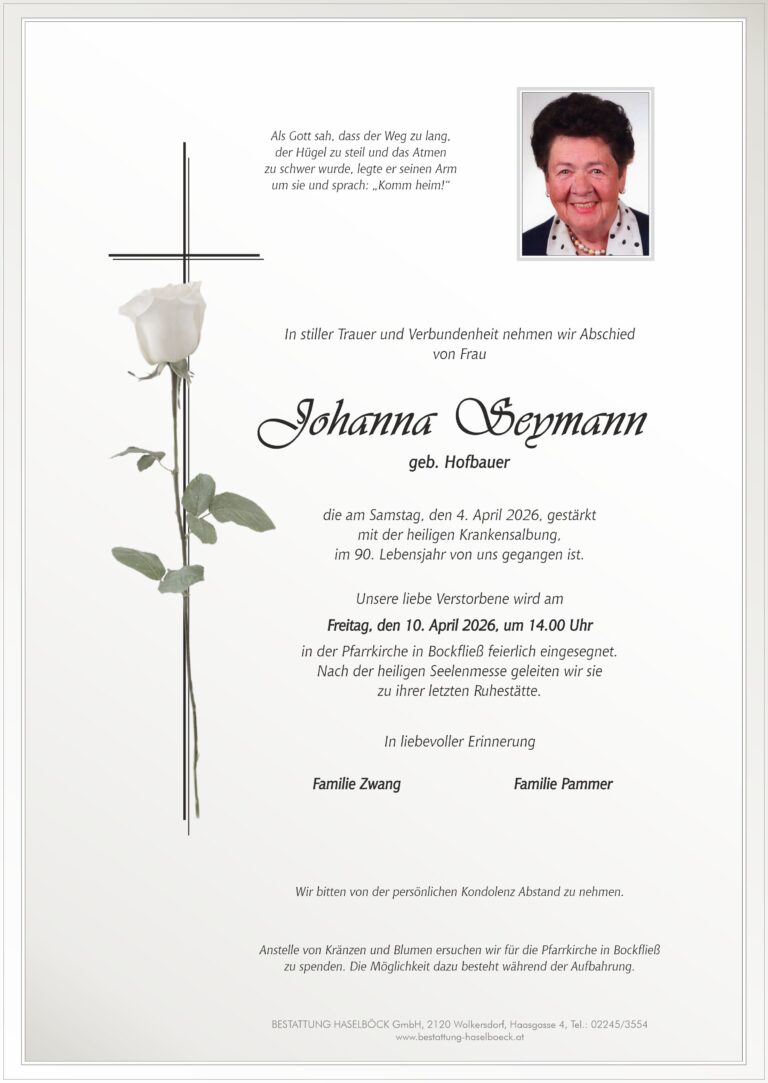 Todesanzeige Frau Johanna Seymann