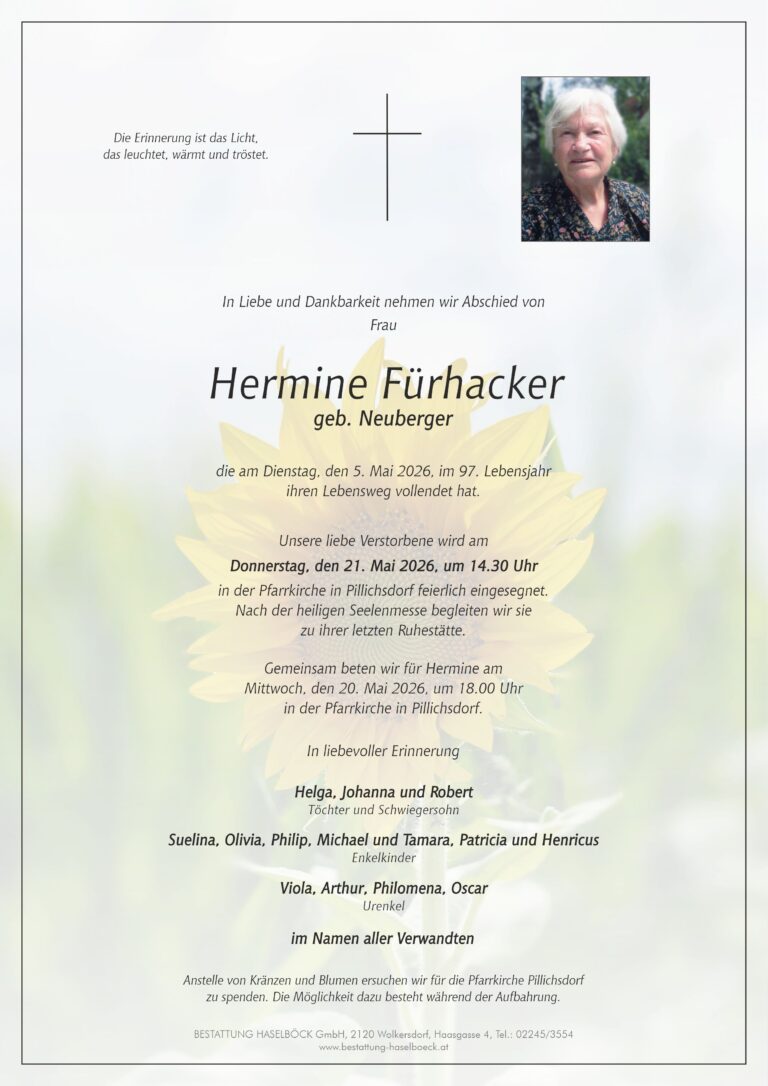 Fürhacker_Hermine_Parte_Pillichsdorf_Bestattung_Haselböck