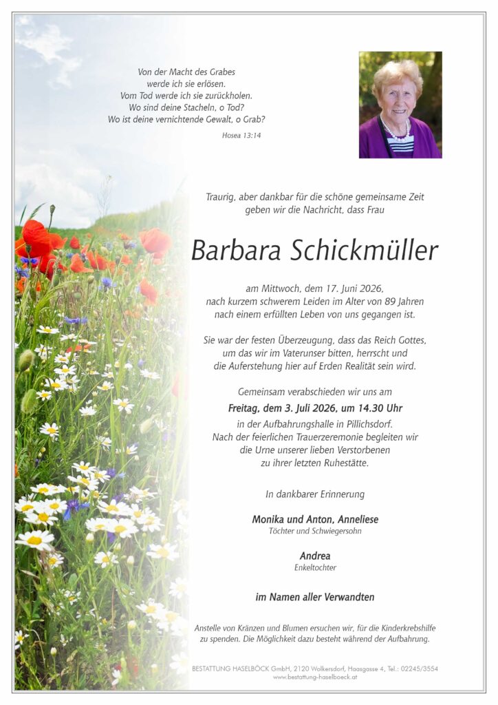 Schickmüller_Barbara_Pillichsdorf_Parte_Bestattung_Haselböck