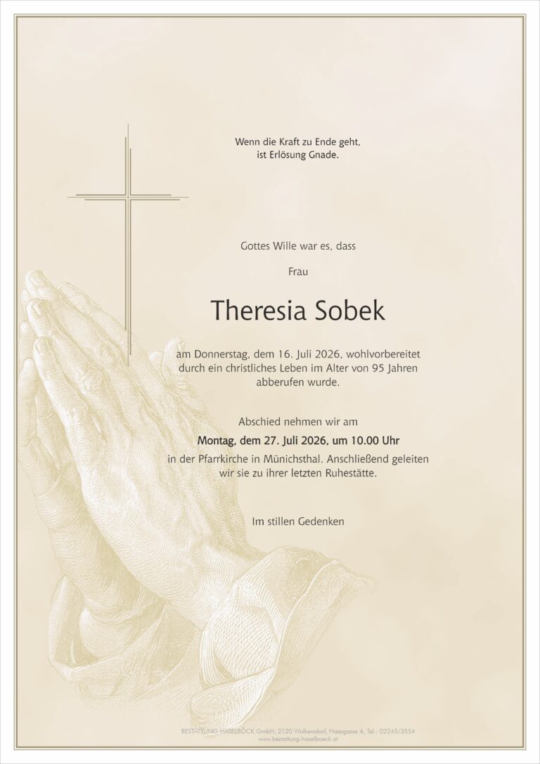 Todesanzeige Theresia Sobek