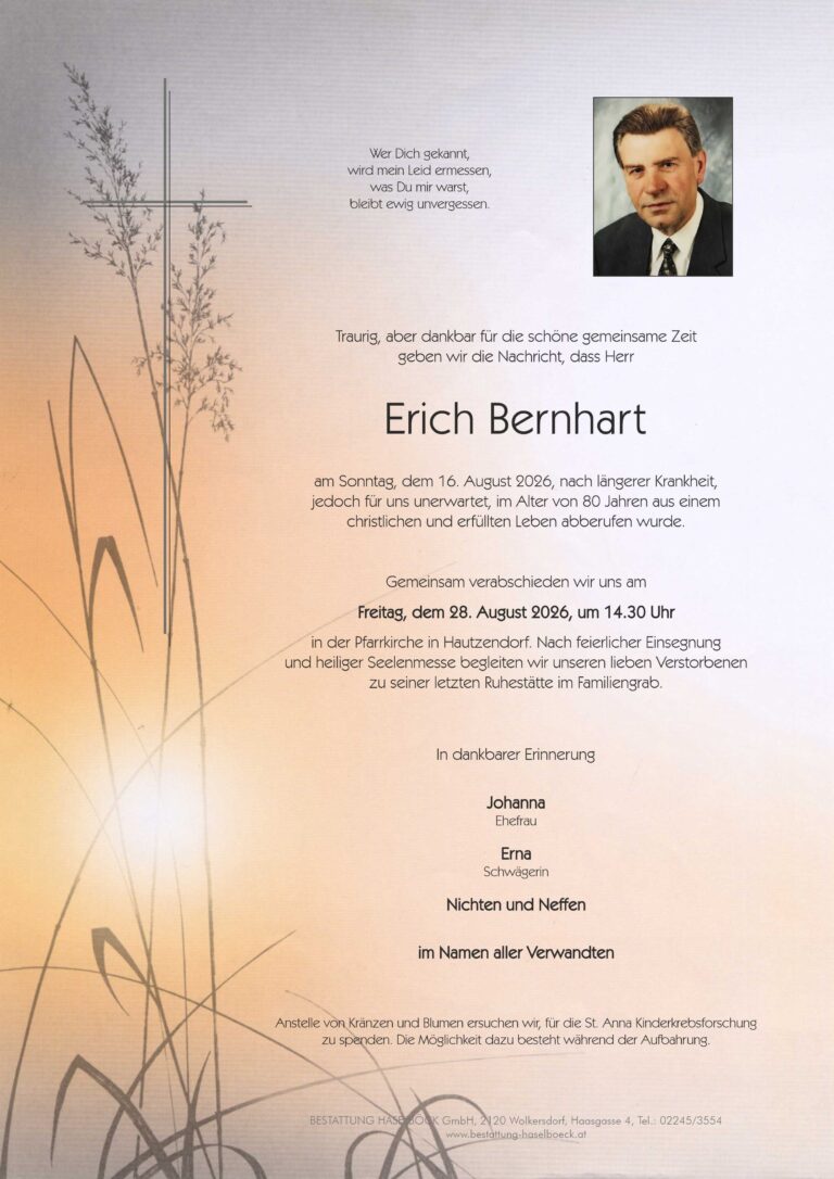 Bernhart_Erich_Hautzendorf_Parte_Bestattung_haaselböck